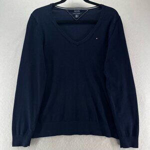 Tommy Hilfiger Sweater Womens Size L Pima Cotton Blend Long Sleeve Pullover Blue
